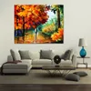 Handmade Canvas Art Autumn Date Contemporary Oil Paintings Streets People Painting Bathroom Decor