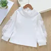 Barnskjortor Spring Autumn Baby Toddler Barn Kläder Princess Girls White Blus Long Puff Sleeve Girl Cotton Shirt Kids Topps 230613