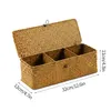 Storage Baskets Natural 3 Grid Handwoven Straw Basket Rattan Divider Box Sundries Organizer with Lid Jewelry Storag Case 230613
