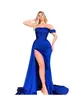 Royal Blue Sexy Mermaid Prom Dresses Long for Black Women Strapless Beaded High Side Split Formal Evening Party Birthday Pageant Second Reception Gowns