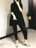 Werk Jurken 2023 Winter Vrouwen 2 Stuk Outfits Temperament Hoge Taille Potlood Broek Afslanken Geplooide Esthetische Set Losse Lange Shirt jurk