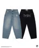 Jeans masculino American High Street jeans emagrecedor com estampa de alfabeto hip hop Calças masculinas y2k Street retas e largas casal jeans casual solto