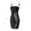 Vestidos casuales Sexy sin tirantes PU Mini vestido negro Mujer fuera del hombro Faux Leather Bodycon Party Clubwear Summer Backless Sundress