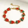 Braccialetto AENSOA Braccialetto con ciondoli a forma di fragola rossa con smalto dolce adorabile Braccialetti con dipinti di frutta Braccialetti per gioielli da donna regolabili