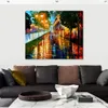 Textured Handmade Oil Painting Cityscapes Canvas Art Before The Sunrise Modern Dining Room Decor