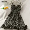 Grundlegende Freizeitkleider Neploe Vintage-Druck Bohemian-Urlaubskleid Damen Hohe Taille Hüfte A-Linie Schlank Vestidos V-Ausschnitt Ärmellos Schulterfrei Robe Sommer 230614