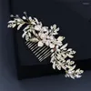 Hair Clips Handmade Gold Color Floral Wedding Comb Piece Leaf Pearls Bridal Accessories Vintage Women Headpiece