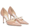 Women Elegant Bridal Wedding Dress Shoes Aurelie Pumps Lady High Heels Sandals Pearls Strap Luxury Brands Pointed Toe Walking Heel pink shoe With Box EU35-42