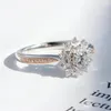 Cluster Ringen 925 Sterling Zilveren Ring Tweekleurige Zonnebloem Ingelegd CZ Voor Vrouw Engagement Sieraden Gift