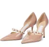 Élégants chaussures de robe de mariée nuptiale Aurelie pompes dame sandals perles sangle marques de luxe pointues talons hauts femmes marchant rose talon chaussure 77