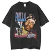 Allen Iverson Portrait Print Trendy T-shirt 250G Water Wash sliten T-shirt överdimensionerad t-shirt