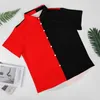 Chemises décontractées pour hommes deux tons cirque chemise ample mâle vacances rouge et noir motif hawaïen manches courtes nouveauté Blouses surdimensionnées