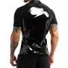 T-shirts pour hommes T-shirts en cuir brillant PVC sexy pour hommes T-shirt à manches courtes