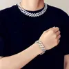 Pendanthalsband Hip Hop Sculpture Rhinestone 1 Set 15mm Full Miami Curb Cuban Chain Cz Shiny Rapper Necklace Armband Men's