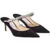 Talltor Nya strassskedjor Pearl High Heels All-Match Mules One Word Belt Half tofflor Fashion Sandals Shoes J230614