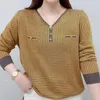 女性用TシャツvネックプリントカジュアルロングスリーブTシャツの女性用衣類スプリングオールマッチファッションスプレッチルーズプルオーバートップ