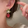 Dangle Chandelier Minar Sweet Red Resin Strawberry Long Earrings Enamel Leaves Flower Fruit Pendant Earring for Women Statement Jewelry 230614