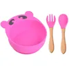 Baby Feeding Set Utensils Food Grade Cutlery Bear Silicone Bowl Spoon Fork Dishes Child Plate Non-silp Suction Bowl Outdoor Kids Tableware Waterproof Spoon 3pcs/set