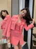 New S-elf Portrait Pink Short Coat V-Neck Slim Fit Tank Top Dress Two Piece Set