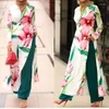 Etnische Kleding 2 Stuk Moslim Abaya Set Mode Lange Mouwen Print Chiffon Vrouwen Party Slip Maxi Jurk Broek Outfit Eid Mubarak Kleding