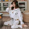 Women's Sleepwear White Color Cotton Pajama Sets For Women Autumn Long Sleeve Pajamas Cartoon Pyjama Female Pants Homewear Pijamas Mujer