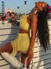 Dwuczęściowa sukienka Boofeenaa Fishnet Mesh żółta 2-częściowe zestawy spódnicy seksowne letnie festiwal festiwal