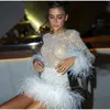 Shinning Long Shirt Dress Feather Sleeves Full Mini Set Womens Mesh Shinny Club Competition Summer Sequin Gloss Girls Tops Party 2 Piece