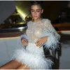 Shinning Long Shirt dress Feather Sleeves Full Mini Dress Set femmes Mesh Shinny Club Competition Summer Dress Sequin Gloss Girls tops Party 2 pièces ensemble