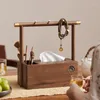 Hooks 3 In 1 Walnut Storage Rack With Tissue Box Entrance Living Room Table Remote Control Jewelry Key Multifunctional