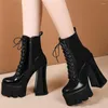 Scarpe eleganti Punta tonda Casual da donna Stringate Décolleté in vera pelle con tacco alto Stivaletti con plateau alti da donna