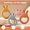 Rattles Mobiles 1PC Baby Silicone Teether Cartoon Rabbit gnagare Ting Ring matklass Diy Accessories Molar Toys Spädbarn Rattle Toy 230615