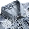 Enkla casual män 2 styck uppsättningar rippade hål slim-fit långärmad denimjacka matchande jeans ljus blå vår sommar ropa hombre