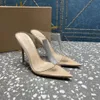 Sandali di cristallo stile designer sexy a punta nera party open toe mezze pantofole eleganti scarpe da sera temperamento 35-42 con scatola