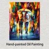 City Rhythms Art mural sur toile Friends Under The Rain Peinture contemporaine artisanale pour entrée