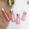 Cherry Pink Glass Essential Oil Parfume Bottle Liquid Reagent Pipette Droper flaskor med Rose Gold Cap 10-50 ml HJTLJ