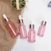 Kersenroze Glas Essentiële Olie Parfumflesje Vloeibaar Reagens Pipet Druppelflesjes met Rose Gouden Dop 10-50 ml Hjtlj