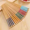 New 1 Pairs Traditional Vintage Reusable Chopsticks Chinese Classic Wooden Handmade Natural Flower Bamboo Chopsticks Sushi Tools