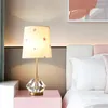 Lampes de table lampe en cristal postmoderne E27 tissu abat-jour chambre chevet cuivre Base luxe salon lumière décorative D