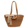 Beach Bags 23 New Vine Knitted Pearl Tote Bag Women's Handwoven Handbag Vacation Style Large Capacity Shoulder
