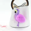 Réel Rex Fourrure De Lapin Flamant Rose Porte-clés Porte-Monnaie Charme Anneau En Or Fluffy carkey pendant1978150303J