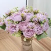 Flores secas brancas peônia artificial rosa buquê de seda para casamento decoração de casa noiva segurando flor falsa interior diy mesa organizar
