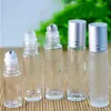 10 ml Essential Oil Roll-On-flaskor Transparent Frosted Glass Bottle Stainless Steel Roller Balls Silver Cap Roller flaskor Rieea