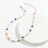 Choker Salircon Trend Y2K Colorful Acrylic Small Flower Short Collar Necklace Fashion Imitation Pearl Beaded Charm Men Jewelry