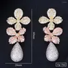 Boucles d'oreilles pendantes Kellybola Dubai Afrique magnifique pendentif fleur en zircon cubique pour femmes anniversaire de mariage bijoux de haute qualité