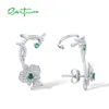 Ear Cuff SANTUZZA 925 Sterling Silver Cuff Earrings For Women Sparkling White CZ Green Spinel Flower Edgy Modern Fine Jewelry 230614