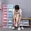 Clear Plastic Shoe Storage Box Thicked Flip Drawer Dammtät sneaker Organiser High Heels Boxar Candy Color Stackbar Shoes Container ASQX