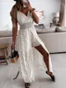Basic Casual Dresses wsevypo Women Spaghetti Straps Long Beach Dress Boho Summer Sleeveless Hollow Out Floral Lace Playsuit Sundress Lady Outfit 230614