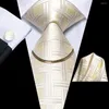 Papillon Plaid Champagne 2023 Luxury Silk Men Tie Fashion Cravatta Catena Hanky gemello regalo per matrimonio Hi-Tie Designer all'ingrosso