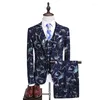 Herenpakken 2023 Italiaanse Fashion Design Bloem Gedrukt Kostuum Heren 3 Stuks Set Bruidegom Mannen Slim Fit Trouwjurk Prom Tuxedos