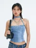 Dames Tanks Dames Denim Halter Tank Tops Mouwloos Blauw Slim Fit Rivet Push Up Bustier Tube Top Streetwear (Blauw S)